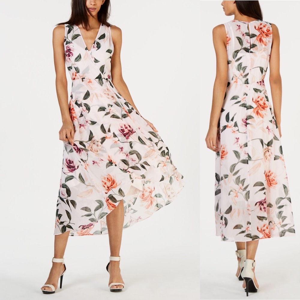 Calvin Klein Floral Print High Low Wrap Maxi dress